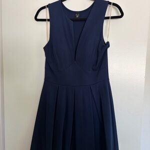 Windsor Navy V-Neck Pleated Midi Dress